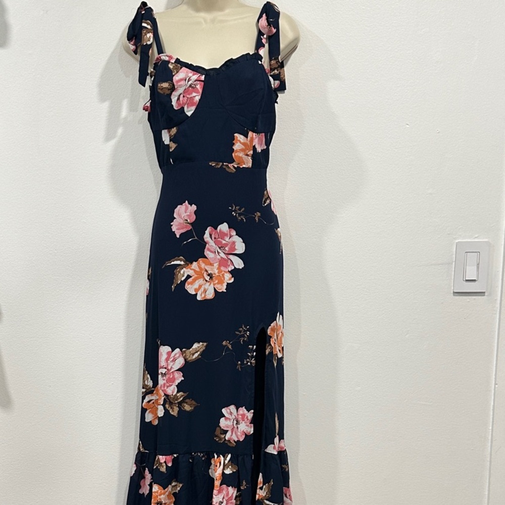 Lulu's Navy and Pink Floral Maxi Dress